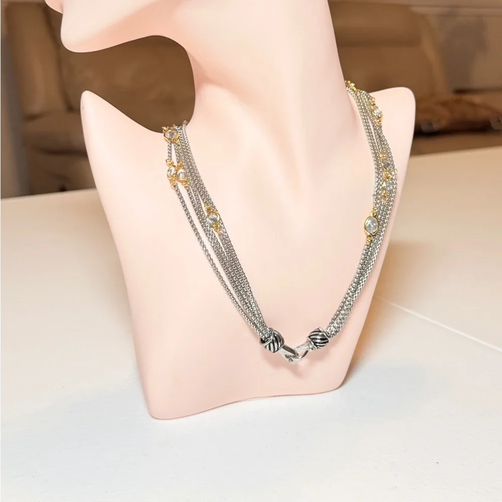 Multi-Strand Silver and Gold Crystal Necklace